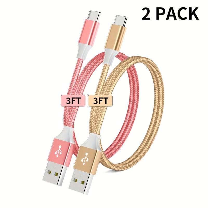USB A to C Fast Charging Cable 2 Pack Nylon Braided 3 3 6 6 9 Feet Compatible with Samsung Galaxy S25 S24 S23 S22 S21 Xiaomi Series LG - Image 4