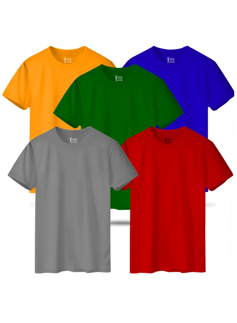 Yoo Street Bundle of 5 Classic T-Shirts - GRAY RED GREEN YELLOW BLUE