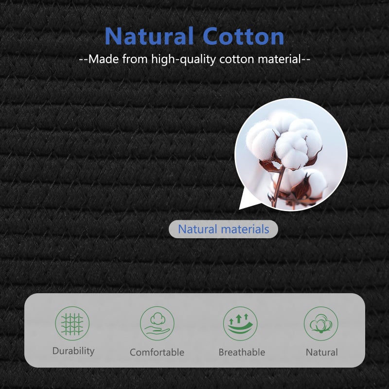 ECDYQXVU Cotton Rope Basket, Storage Baskets with Handle, 15x10x9 Inch Woven Basket for Shelves, Laundry, Towels, Clothes, Books (Black 1Pack) - Image 2