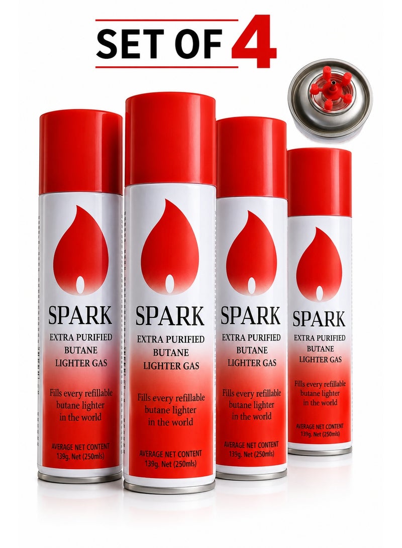 Spark 4 Of Premium Extra Purified Butane Lighter Gas Refill 250mL – Universal Refill Can for Lighters, Torches & Kitchen Use - Image 1