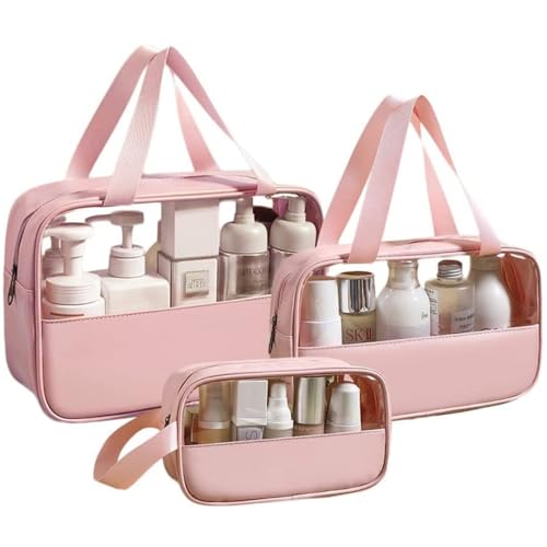 HOOPOES Travel Toiletry Pouch for Women & Men, Portable Cosmetic Organizer Bag for Full-Sized Shampoo, Brushes Set, Toys, Stationery, Bathroom & Makeup Accessories (Pink, 3 pcs Set) - Image 1