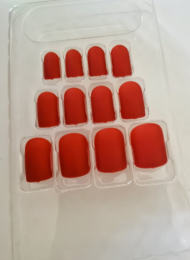 Summer Press-on Nails 12 Pieces: Vibrant Red Artificial Nails - Passionate Instagram Style. Safe Removal at Home + Glue Kit Included. - Image 1