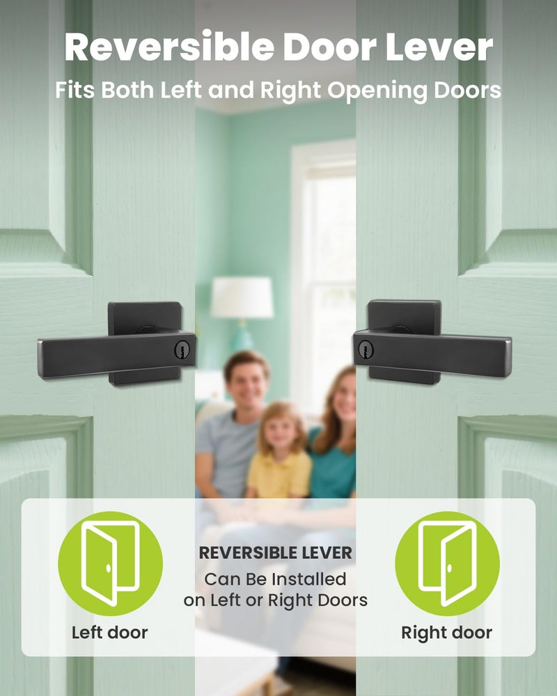MENDOCK Passage Door Lever Dummy GreenShield Exterior Interior Door Handle for Hallway Closet Heavy Duty Non-Locking Lever Sets No Key Door Knob for Right Left Handed Door (1 Pack, Matte Black) - Image 4