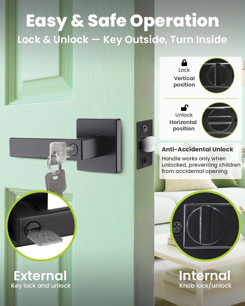 MENDOCK Passage Door Lever Dummy GreenShield Exterior Interior Door Handle for Hallway Closet Heavy Duty Non-Locking Lever Sets No Key Door Knob for Right Left Handed Door (1 Pack, Matte Black) - Image 2