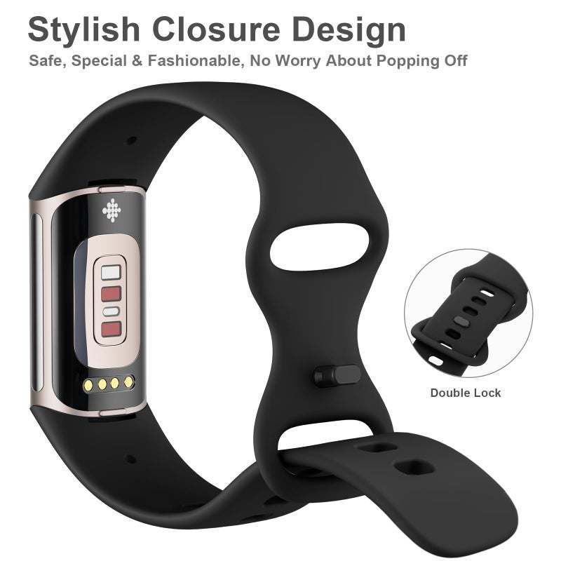 AK حزام AK الرياضي متوافق مع أساور Fitbit Charge 6 / Fitbit Charge 5 للنساء والرجال، أشرطة استبدال ناعمة كلاسيكية للأساور Fitbit Charge 6/5 متقدمة لمراقبة اللياقة البدنية والصحة (أسود، كبير) - Image 5