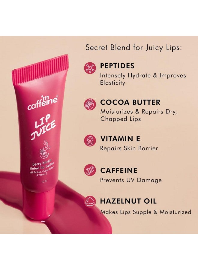 mCaffeine Lip Juice Tinted Lip Balm - Berry Blush | 24 hrs Moisturization | With Peptides, Cocoa Butter & Vitamin E | Heals Dry & Chapped Lips | Lip Balm For Women | Sheer Pink Tint - 10g - Image 4