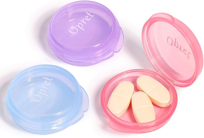 Opret Opret Small Pill Box (3 Pcs), Cute Pill Case Portable for Pocket Purse Briefcase Travel Pills Box Medicine Storage Container Earplug Case (Rose&Blue&Purple)