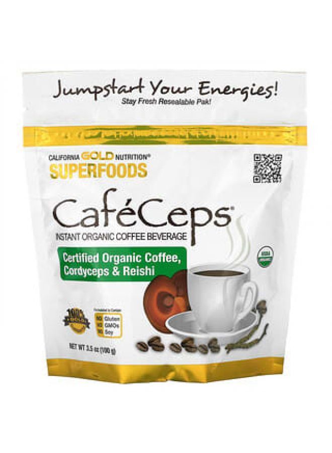 California Gold Nutrition California Gold Nutrition, SUPERFOODS - CafeCeps, Certified Organic Instant Coffee with Cordyceps and Reishi Mushroom Powder, 3.5 oz (100 g)  - Image 2