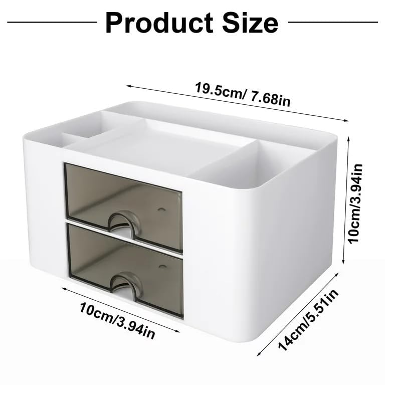 RILION Desk Organiser with 5 Compartments and 2 Drawers, Desktop Storage Box for Office Supplies and Stationery, White - Image 3