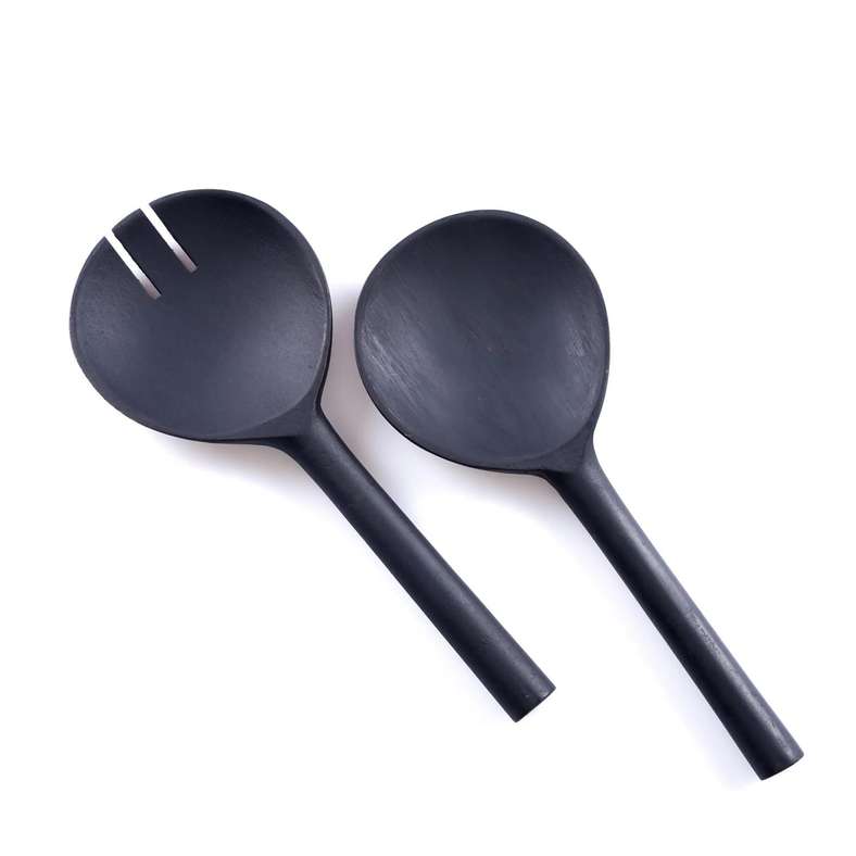 Pan Home طقم تقديم سلطة من خشب الأكاسيا 2 قطعة - أسود - Image 2