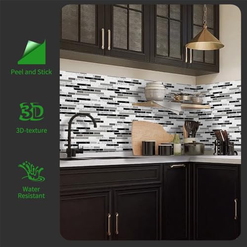 LONGKING 10-Sheet Self-Adhesive Peel and Stick Backsplash for Kitchen, Vinyl Decorative Tiles (Gray) - Image 2