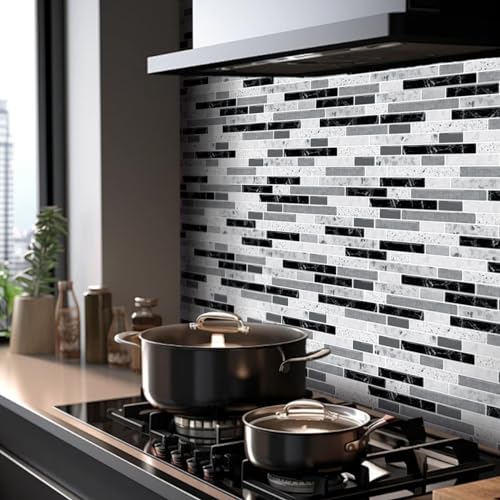 LONGKING 10-Sheet Self-Adhesive Peel and Stick Backsplash for Kitchen, Vinyl Decorative Tiles (Gray) - Image 3