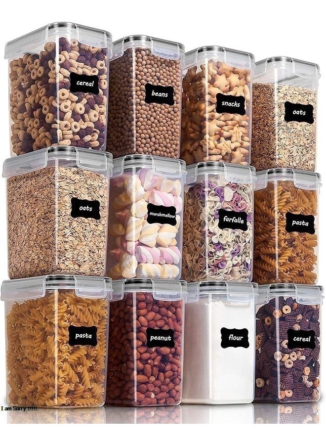 Green Tiger Airtight Food Storage Containers 12 Pieces 1.5qt / 1.6L- Plastic BPA Free Kitchen Pantry Storage Containers for Sugar, Flour and Baking Supplies - Dishwasher Safe - Include 24 Labels, Black - Image 1