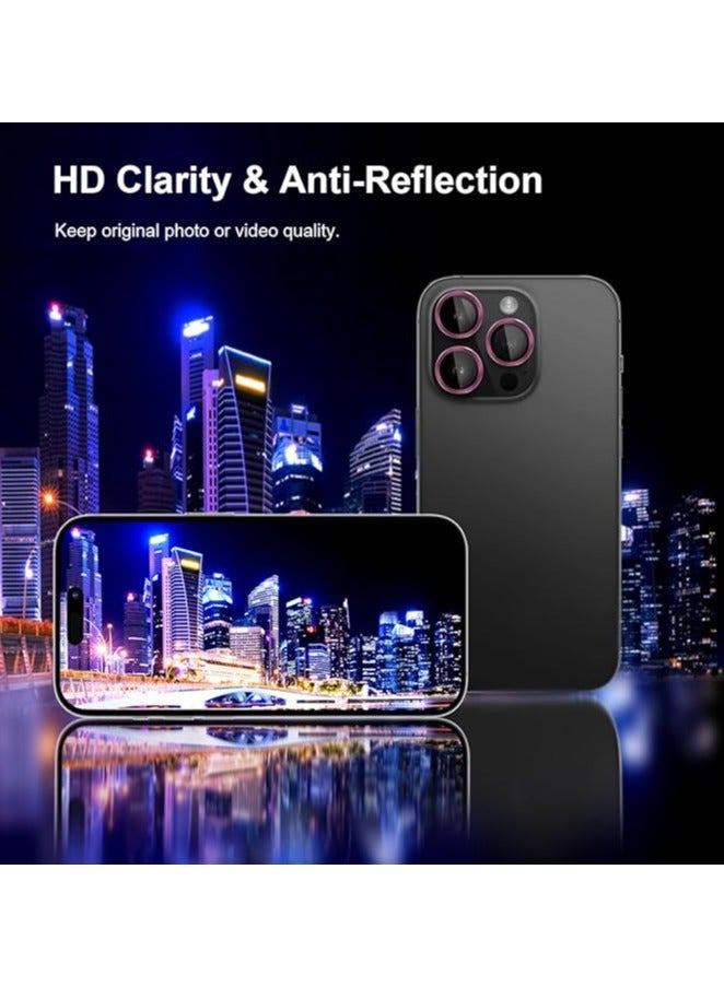 حامي عدسة الكاميرا لجهاز آيفون 16 برو / آيفون 16 برو ماكس، زجاج معدني مقسى عالي الدقة لحماية شاشة الكاميرا، وردي - Image 4