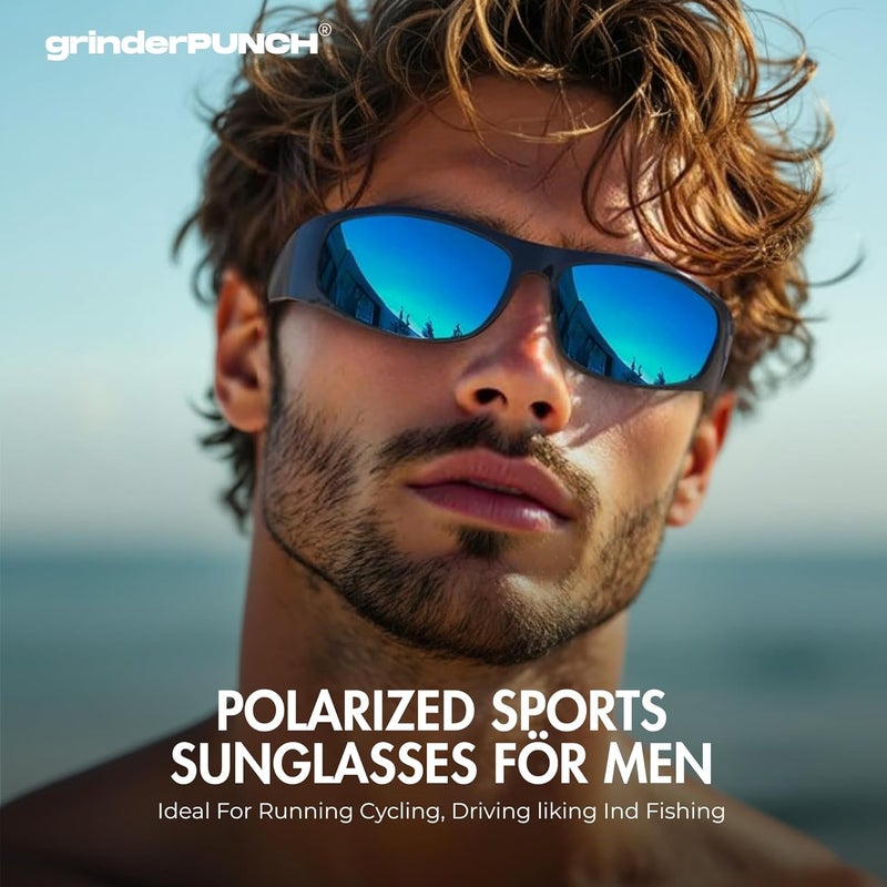 grinderPUNCH Polarized Wrap Around Sunglasses for Men and Women – Lightweight Sports Wraparound Sunglasses UV Protection - Image 3
