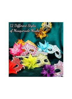 The Bros 12Pcs Masquerade Mask, Ladies Venice Ball Ball Mask with Flowers, Half Face Lace Mask, Vintage Mask, Mardi Gras Dress Up Party Supplies  - Image 3