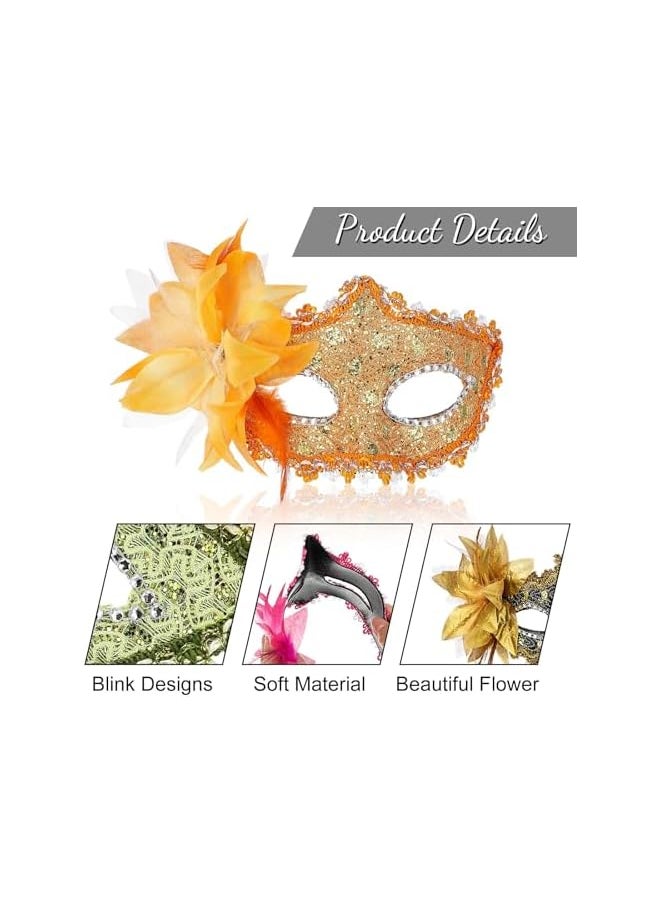 The Bros 12Pcs Masquerade Mask, Ladies Venice Ball Ball Mask with Flowers, Half Face Lace Mask, Vintage Mask, Mardi Gras Dress Up Party Supplies  - Image 2