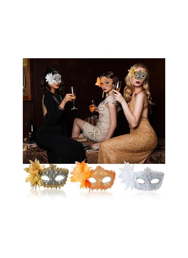 The Bros 12Pcs Masquerade Mask, Ladies Venice Ball Ball Mask with Flowers, Half Face Lace Mask, Vintage Mask, Mardi Gras Dress Up Party Supplies  - Image 4
