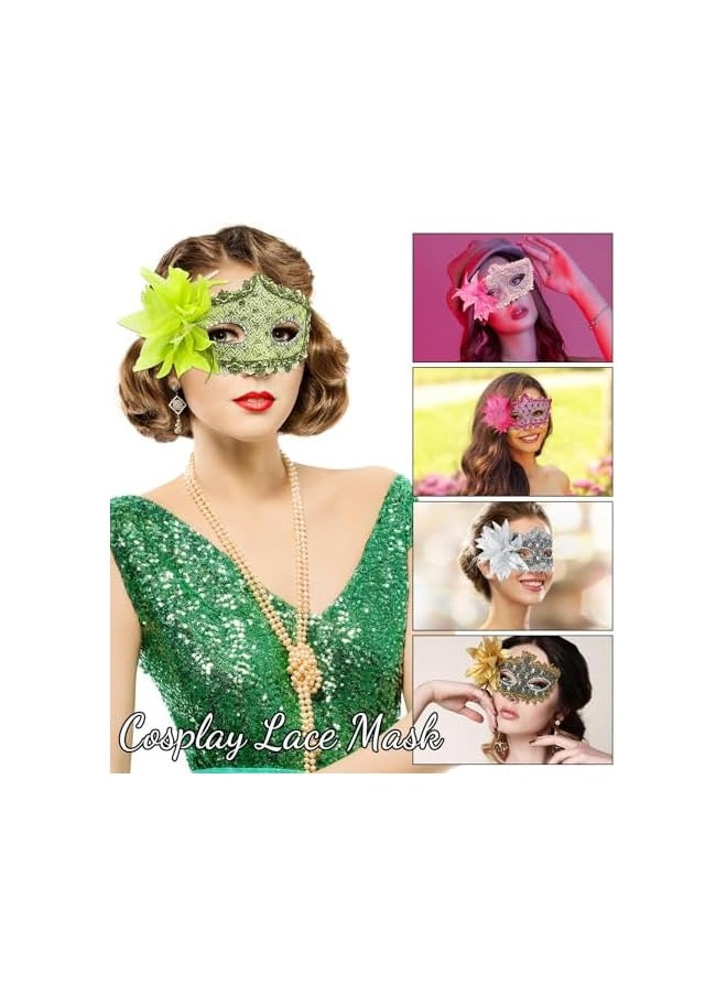 The Bros 12Pcs Masquerade Mask, Ladies Venice Ball Ball Mask with Flowers, Half Face Lace Mask, Vintage Mask, Mardi Gras Dress Up Party Supplies  - Image 5
