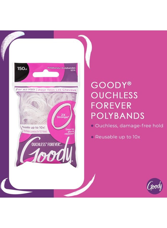 Goody Ouchless Forever Polyband Hair Ties - 150 Ct, Clear, Hair Bands for Women's Hair, Easy Glide, Ultra-Strong Hold Hair Accessories for Women & Men, Secure Hold Ridge Design, All Hair Types - Image 2