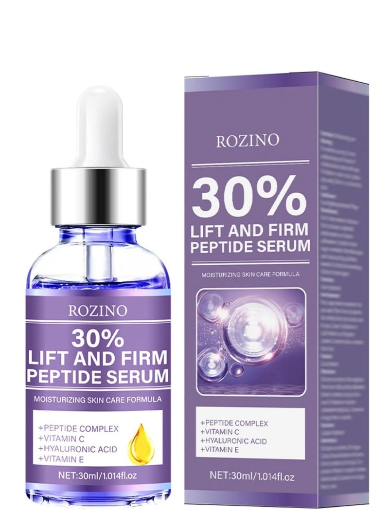 Rozino سيروم الببتيد لرفع وشد الوجه، سيروم مضاد للشيخوخة مع حمض الهيالورونيك، فيتامين C و E، سيروم مرطب للنساء، لرفع الوجه - سيروم للوجه لشد ورفع (30 مل) - Image 1