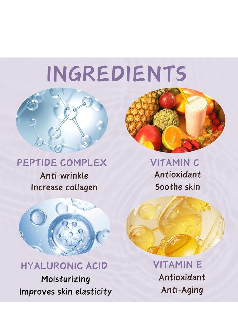 Rozino سيروم الببتيد لرفع وشد الوجه، سيروم مضاد للشيخوخة مع حمض الهيالورونيك، فيتامين C و E، سيروم مرطب للنساء، لرفع الوجه - سيروم للوجه لشد ورفع (30 مل) - Image 4