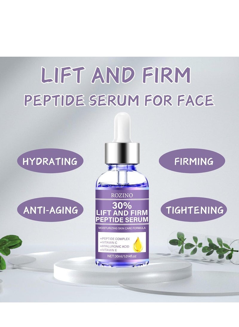 Rozino سيروم الببتيد لرفع وشد الوجه، سيروم مضاد للشيخوخة مع حمض الهيالورونيك، فيتامين C و E، سيروم مرطب للنساء، لرفع الوجه - سيروم للوجه لشد ورفع (30 مل) - Image 2