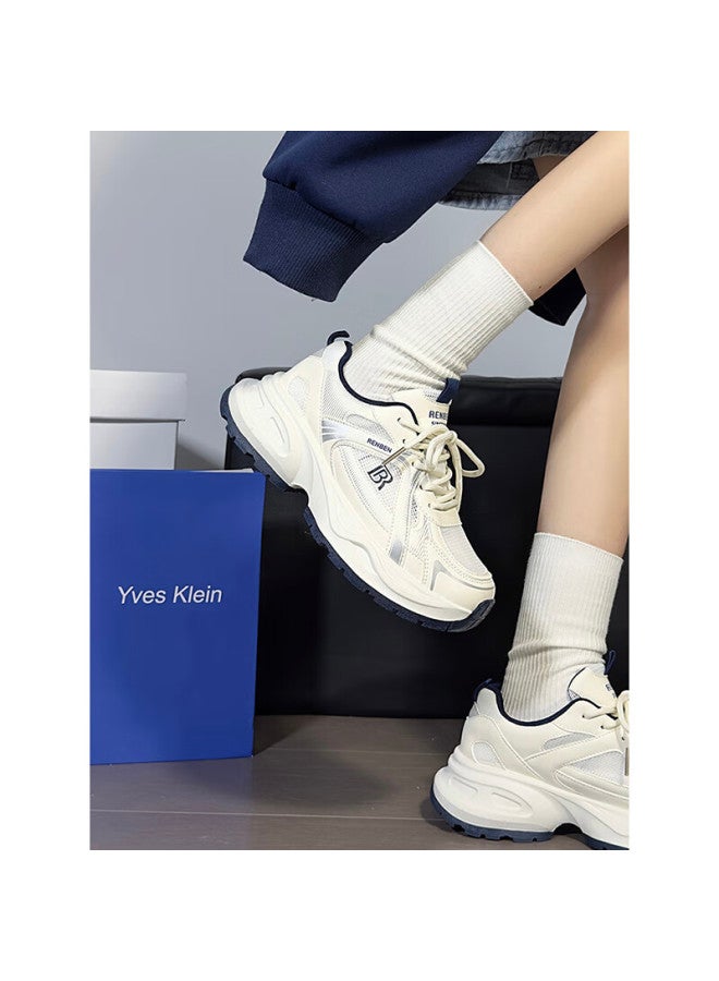 Humanity Renben Women's Breathable Mesh Dad Shoes New Casual Shoes Women Thick-soled Height-increasing Sports Shoes Women White Blue Size 35 - Image 1