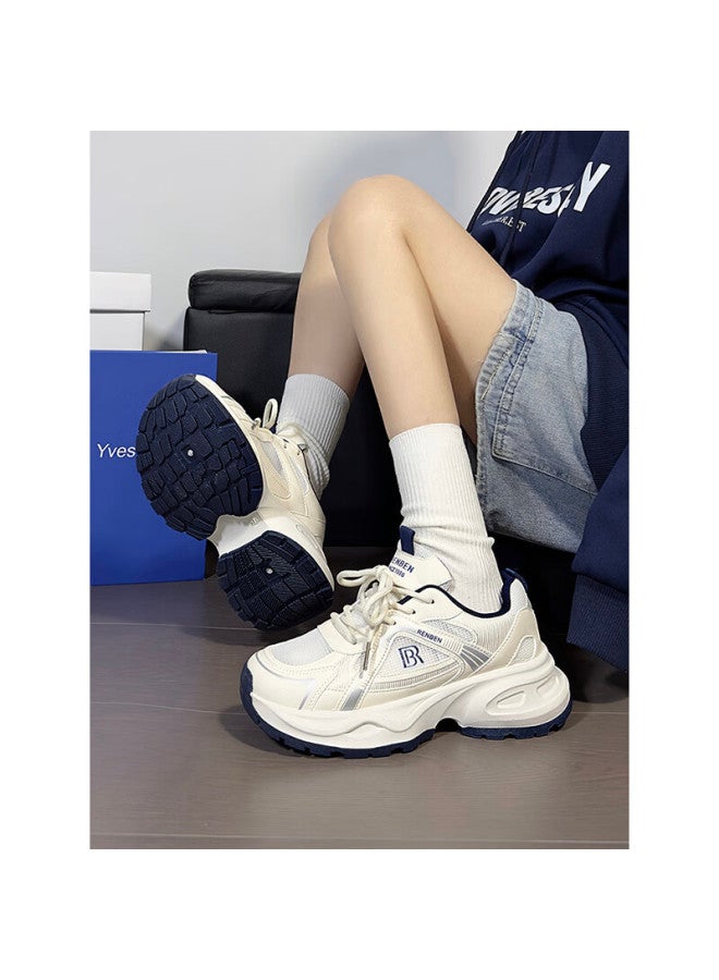Humanity Renben Women's Breathable Mesh Dad Shoes New Casual Shoes Women Thick-soled Height-increasing Sports Shoes Women White Blue Size 35 - Image 3
