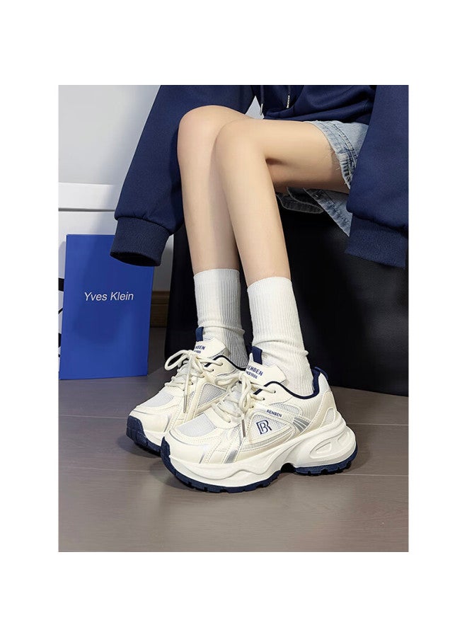 Humanity Renben Women's Breathable Mesh Dad Shoes New Casual Shoes Women Thick-soled Height-increasing Sports Shoes Women White Blue Size 35 - Image 4