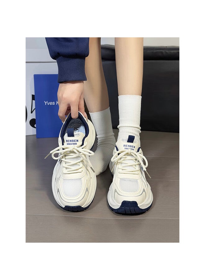 Humanity Renben Women's Breathable Mesh Dad Shoes New Casual Shoes Women Thick-soled Height-increasing Sports Shoes Women White Blue Size 35 - Image 2