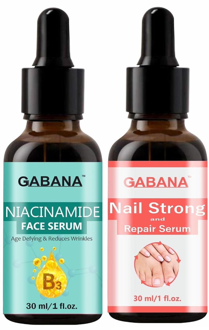 GABANA GABANA Niacinamide Face Serum and Nail Strong and Repair serum for Men and Women Combo of 2 Each 30 mlSERUM for Glowing Skin serum for Acne and Dark Spots SeRum for Cracked and Damaged Nails SerUM - Image 1