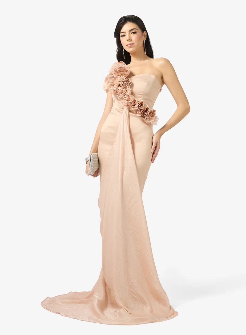 Namshi x  Off Shoulder 3D Floral Detail Draped Dress in Crepe for Women | Best Price UAE