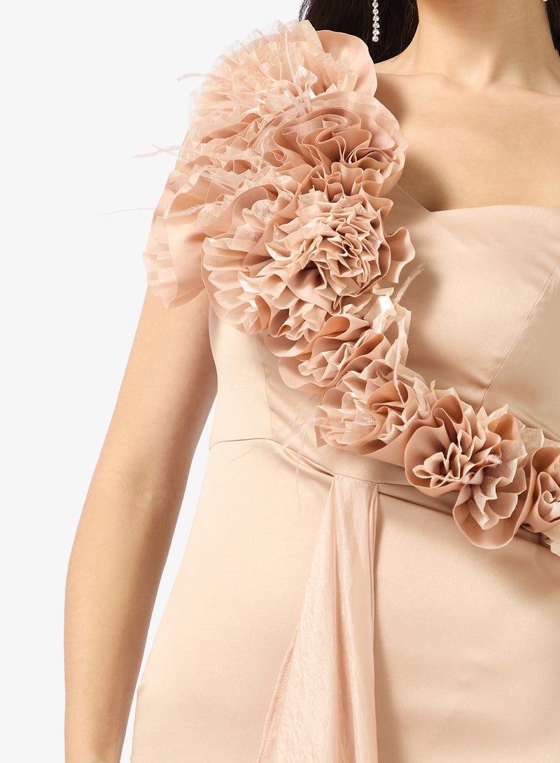 Namshi x Off Shoulder 3D Floral Detail Draped Dress in Crepe - Image 3