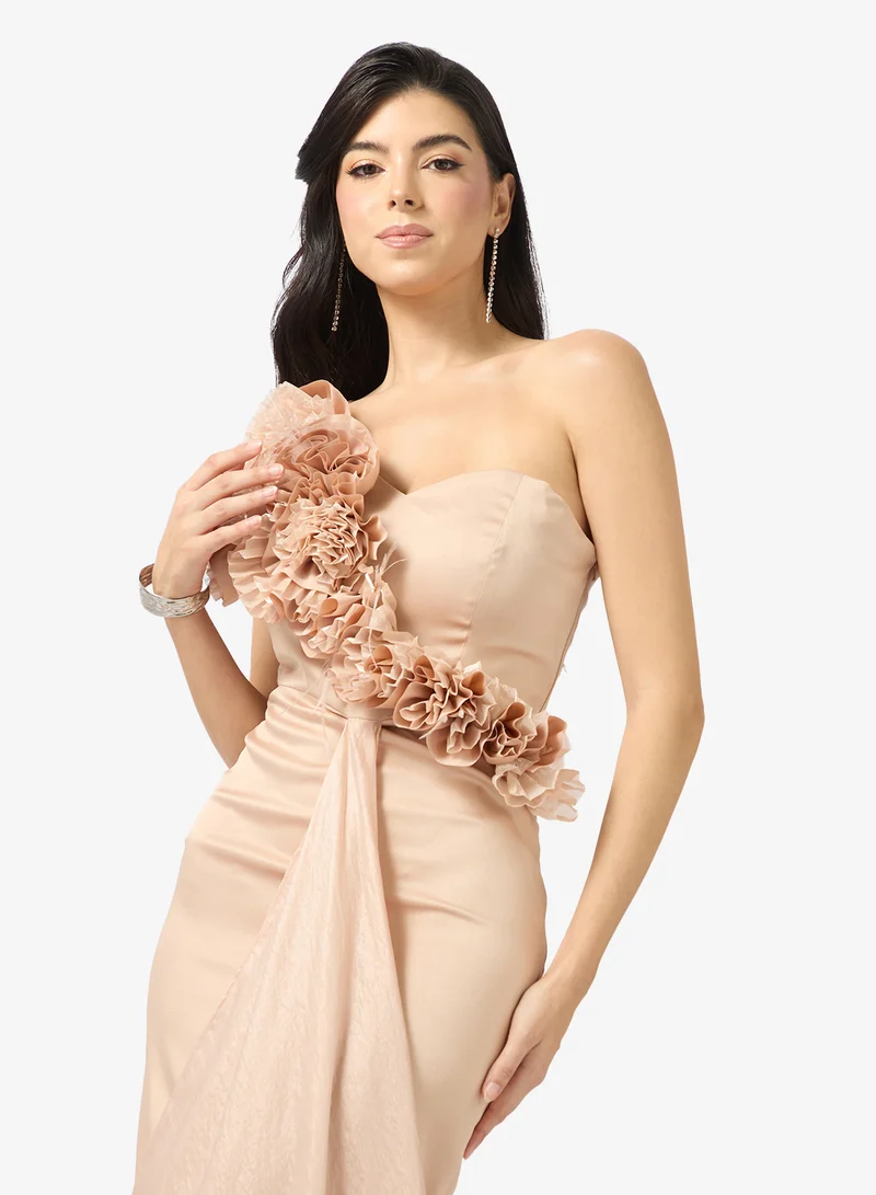 Namshi x  Off Shoulder 3D Floral Detail Draped Dress in Crepe for Women | Best Price UAE