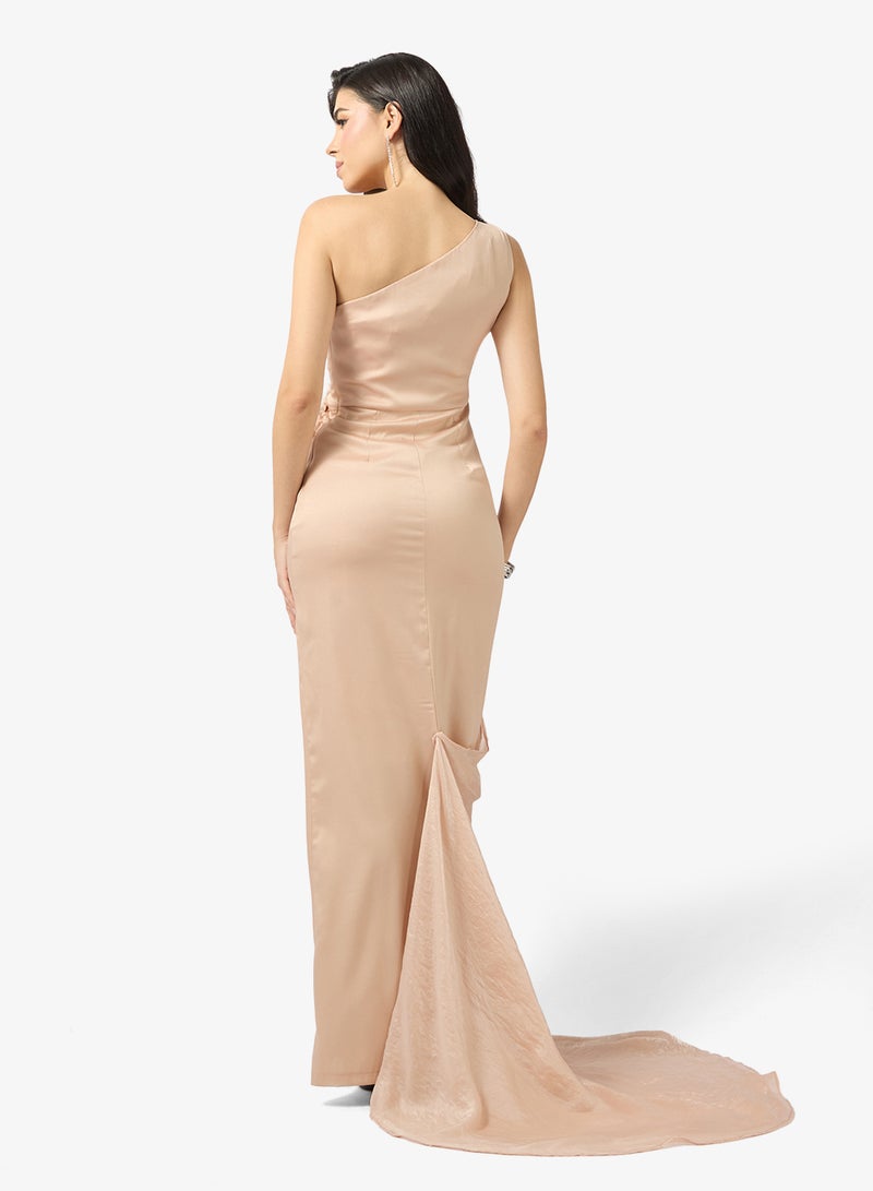 Namshi x Off Shoulder 3D Floral Detail Draped Dress in Crepe - Image 2