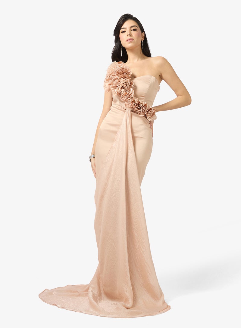 Namshi x Off Shoulder 3D Floral Detail Draped Dress in Crepe - Image 1