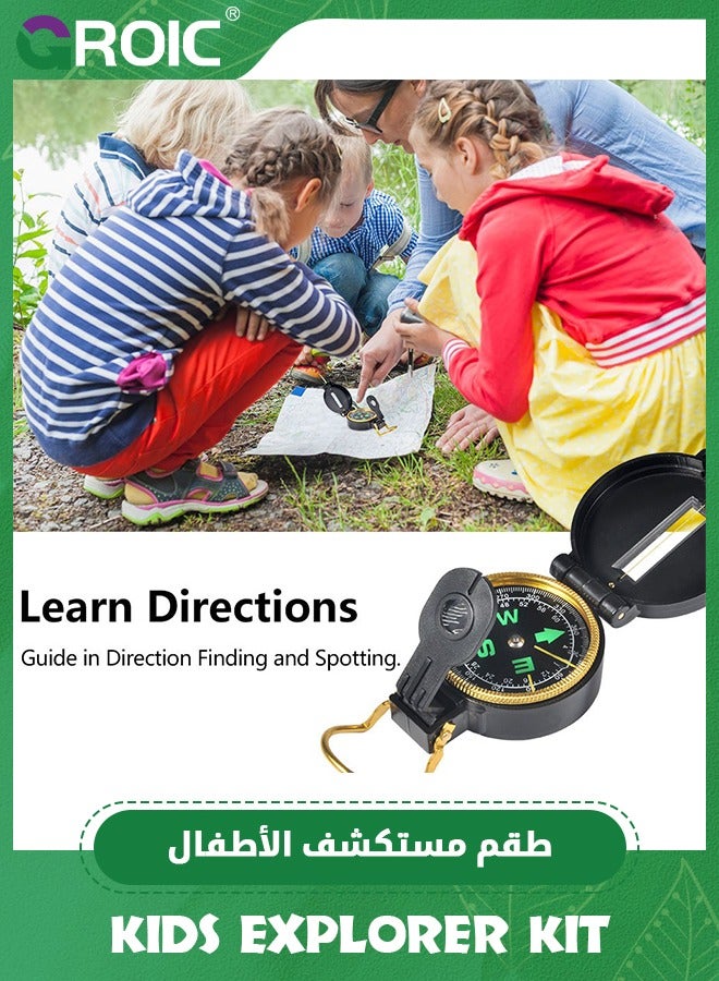 GROIC 6 Pcs Kids Explorer Kit - Adventure Kit for Kids, Outdoor Explorer Kit with Binoculars, Outdoor Toys for Kids, Yellow Backpack, Binoculars, Magnifying Glass, Lensatic Compass, Whistle  - Image 4