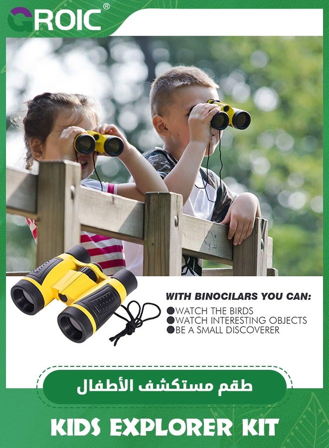 GROIC 6 Pcs Kids Explorer Kit - Adventure Kit for Kids, Outdoor Explorer Kit with Binoculars, Outdoor Toys for Kids, Yellow Backpack, Binoculars, Magnifying Glass, Lensatic Compass, Whistle  - Image 5
