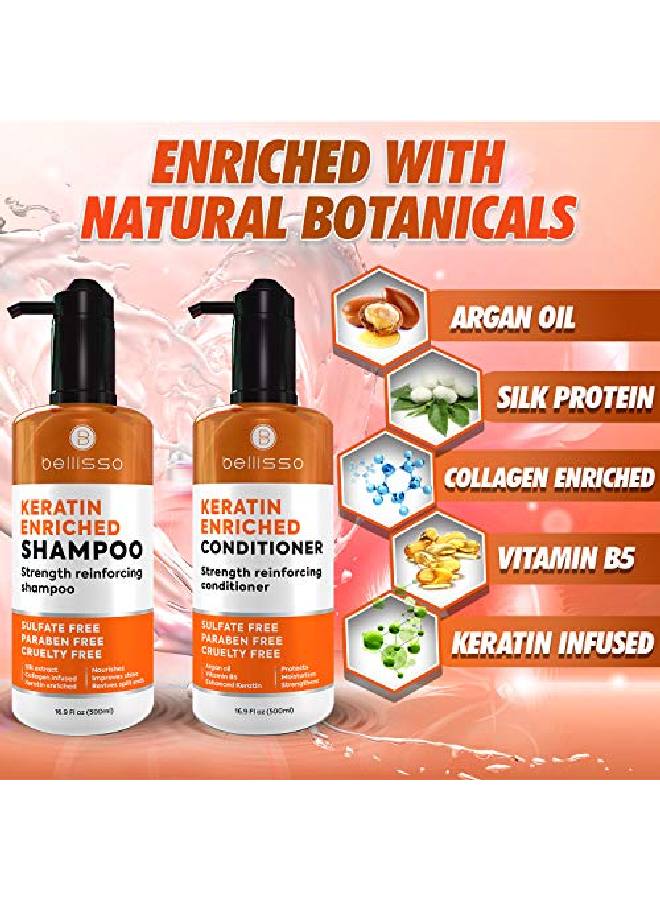 BELLISSO Keratin Shampoo And Conditioner Set Sulfate Free Deep Treatment With Morrocan Argan Oil Anti Frizz For Dry Hair And Extra Shine - Image 3