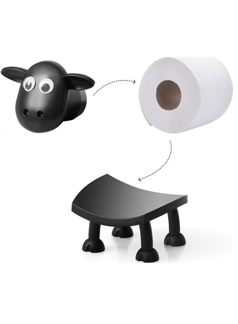 حامل ورق تواليت على شكل خروف - طقم حمام ممتع مع حامل ورق تواليت أسود مطبوع عليه خروف ثلاثي الأبعاد - تخزين لفافات مناديل مرح - ديكور حمام لطيف - Image 2