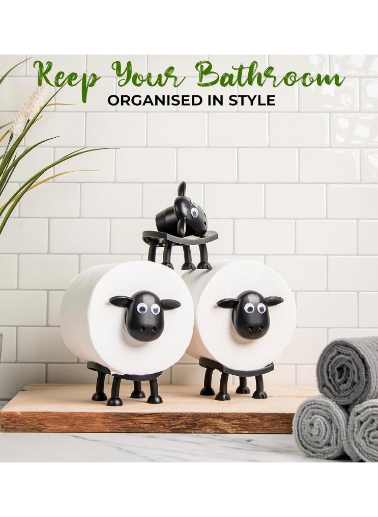 حامل ورق تواليت على شكل خروف - طقم حمام ممتع مع حامل ورق تواليت أسود مطبوع عليه خروف ثلاثي الأبعاد - تخزين لفافات مناديل مرح - ديكور حمام لطيف - Image 4