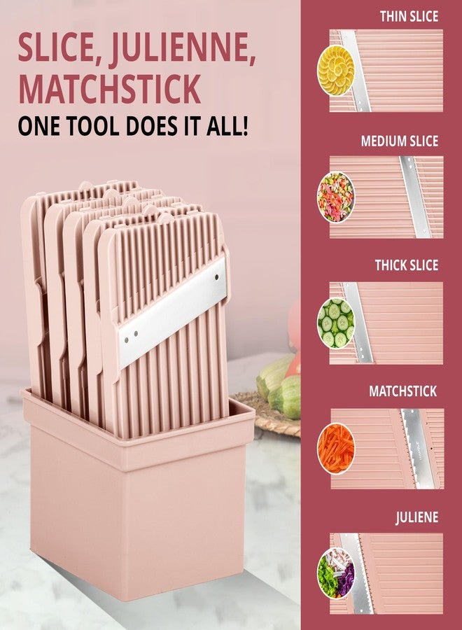 EMSON Safe Mandoline Slicer for Kitchen, All in 1 Mandoline Slicer for Food Works as Potato Slicer, Vegetable Slicer, Food Slicer, French Fry Cutter and More with 5 Blades and Storage Container - Image 4