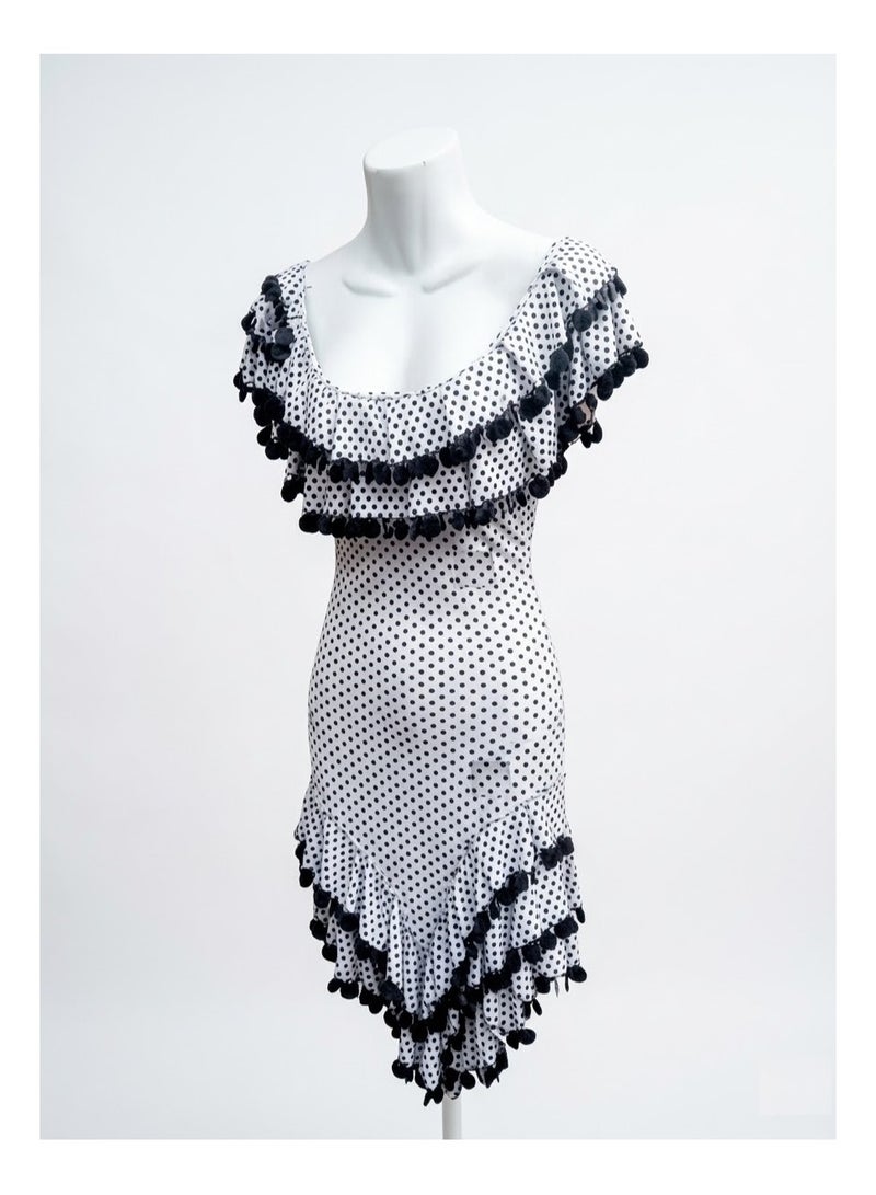 Egyptian Folkor  Alexandrian belly dance gallabiyah a white dress with black polka dots  lycra  for women - Image 2