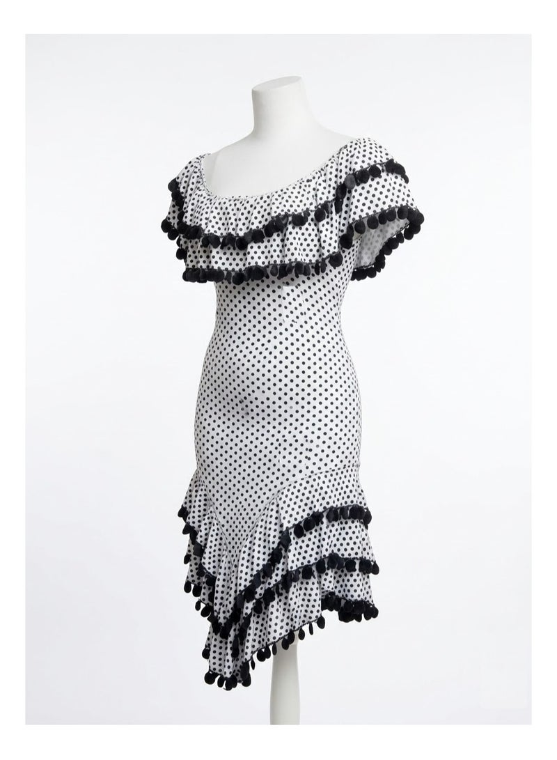 Egyptian Folkor  Alexandrian belly dance gallabiyah a white dress with black polka dots  lycra  for women - Image 3