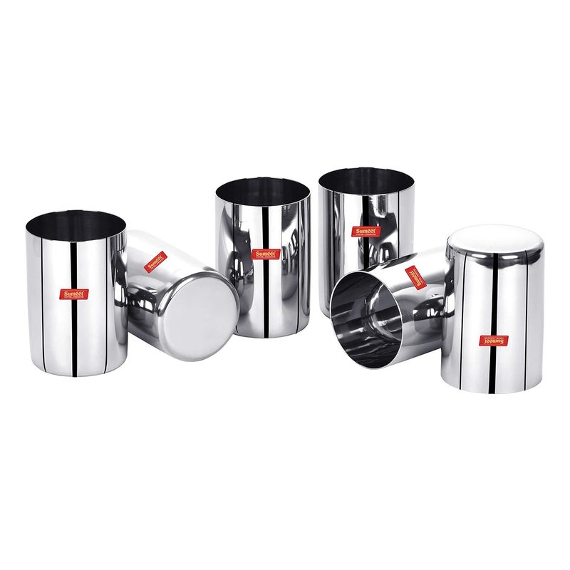 Sumeet Stainless Steel Mirror Finish Circle Shape Heavy Gauge Glass set of 6 Pcs - 6.5cm Dia - (300ml Each), Silver - Image 3