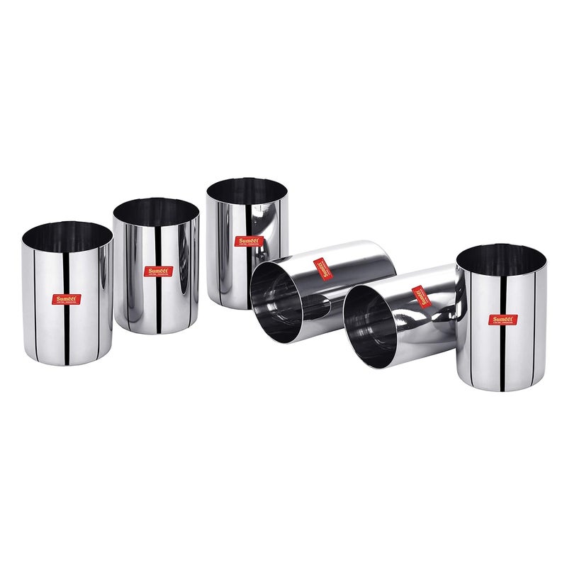 Sumeet Stainless Steel Mirror Finish Circle Shape Heavy Gauge Glass set of 6 Pcs - 6.5cm Dia - (300ml Each), Silver - Image 5