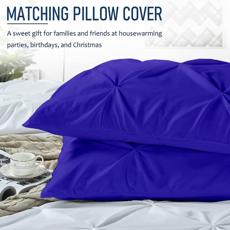 Crown Collection Luxuriate Hotel 1000-TC Hypoallergenic Ultra Soft Design 100% Egyptian Cotton Pinch Plated Duvet Cover with Zipper Colser & 2pcs Pillow Case Set (Full (80"" X 90"")  Royal Blue) - Image 2