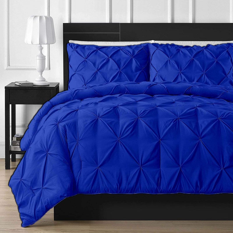 Crown Collection Luxuriate Hotel 1000-TC Hypoallergenic Ultra Soft Design 100% Egyptian Cotton Pinch Plated Duvet Cover with Zipper Colser & 2pcs Pillow Case Set (Full (80"" X 90"")  Royal Blue) - Image 1
