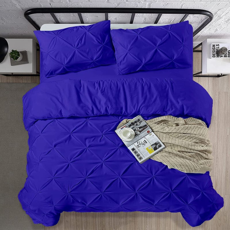 Crown Collection Luxuriate Hotel 1000-TC Hypoallergenic Ultra Soft Design 100% Egyptian Cotton Pinch Plated Duvet Cover with Zipper Colser & 2pcs Pillow Case Set (Full (80"" X 90"")  Royal Blue) - Image 3